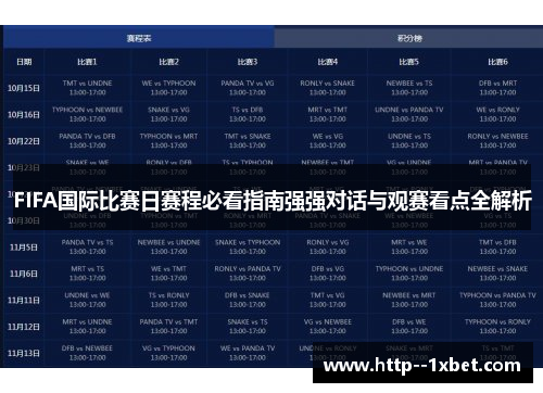 FIFA国际比赛日赛程必看指南强强对话与观赛看点全解析